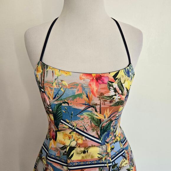 ASOS Tropical Multi Print Dress Scuba Open Back Fit Flare Tomato Girl Women 4 - Picture 4 of 14